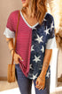 Stripes Stars Print Knit Short Sleeves Top